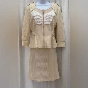 Graeme Black Women's Cream Knit Skirt Set with Ruffle Accent